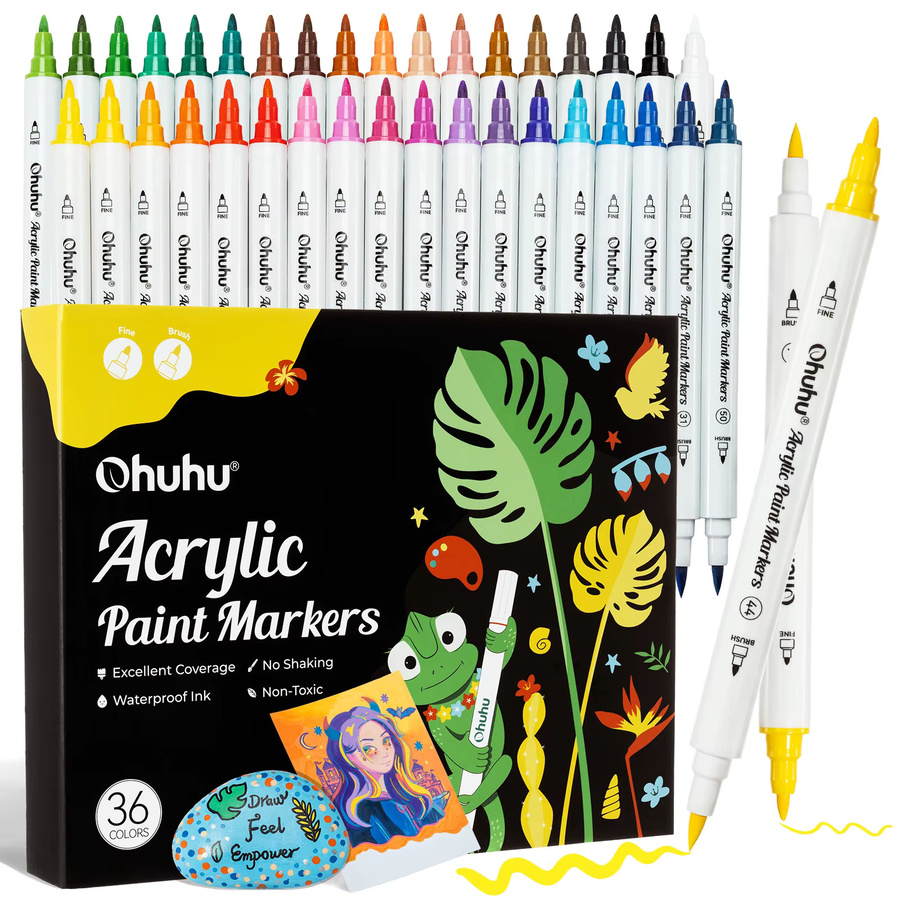 Ohuhu Acryl-Farbmarker mit Doppelspitzen in 36 Farben, wasserfeste und lichtechte Acrylstifte für Zeichnungen - Bild 4
