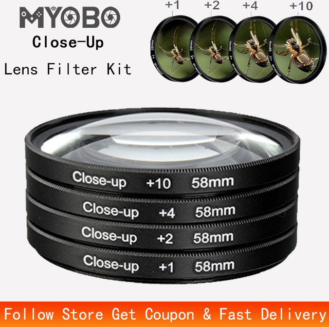 MYOBO Makro-Close-Up-Objektivfilter Set in Schwarz mit den Stufen +1, +2, +4 und +10 für DSLR-Spiegelreflexkameras in den Gewindegrößen 37 mm bis 82 mm - Bild 1
