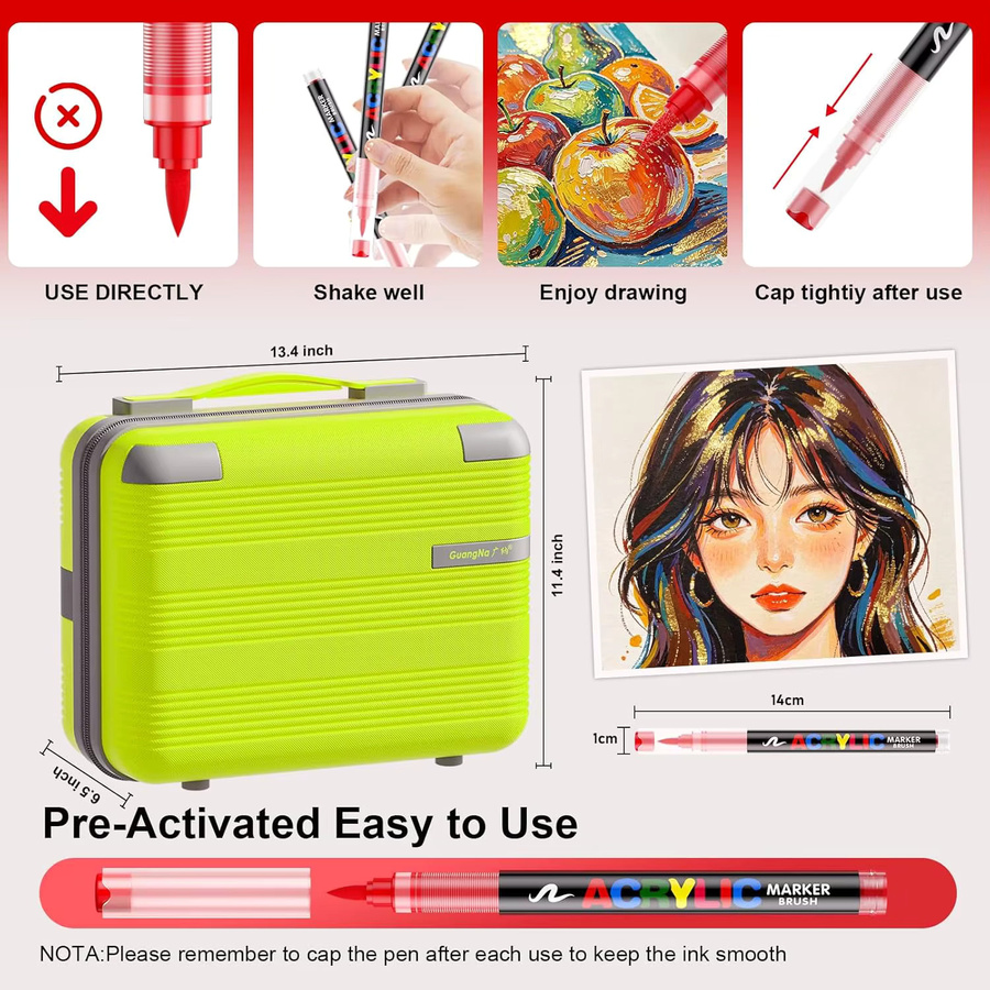 GUANGNA Acryl-Farbmarker Set mit 408 Farben und weicher Pinselspitze für professionelle DIY-Bastelarbeiten in Multicolour - Bild 2