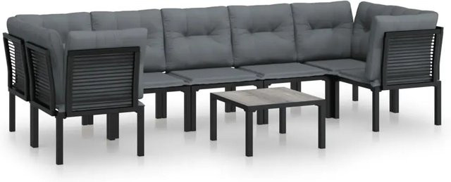 vidaXL 8-tlg Garten-Lounge-Set Modell 4 in Schwarz und Grau mit Polyrattan und Textilene-Kissen - Bild 1