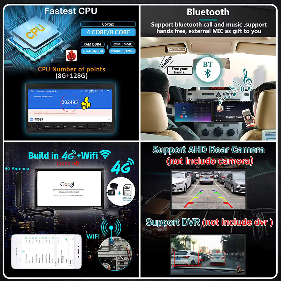 Naviunit Android 15 Autoradio mit 10,26 Zoll Bildschirm, Wireless Carplay, Bluetooth und Navigation für Audi A4 B6 S4 B7 RS4 sowie Seat Exeo (2002-2008), Schwarz - Bild 6