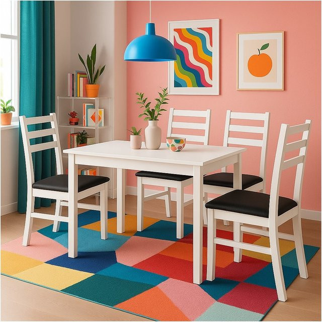 Möbel direkt online 5-teilige Tischgruppe aus Buchenholz mit Esstisch und vier Stühlen in modernem Design - Bild 1