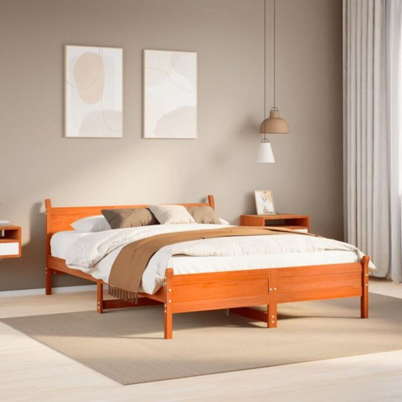 Massivholzbett aus Kiefernholz von Vidaxl in Braun, B/T/H: 140 x 200 cm - Bild 1