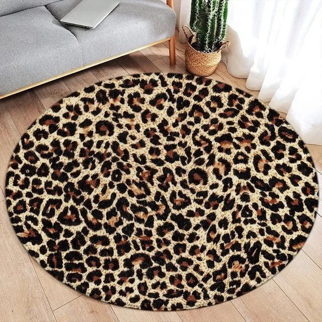 VIKAMA Runder Teppich mit Vintage Leopardenmuster in Multicolour für Wohnzimmer und Schlafzimmer - Bild 1