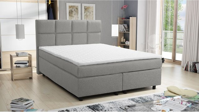 Boxspringbett Paxos mit Bonellfederkern und Topper in Hellgrau, B/T: 140 x 200 cm - Bild 1