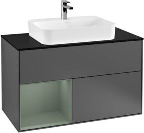 V&B Waschtischunterschrank Finion 100 mit Wandbeleuchtung, Anthrazit lackiert, B/T/H: 100 x 50,1 x 50,1 cm - Bild 1