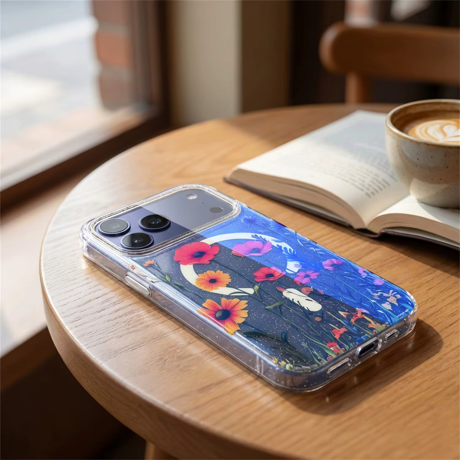 IMD MagSafe Handyhülle mit Glitzer-Blumen-Schleifen-Herz-Muster für iPhone 17 Air 16 15 14 13 Pro Max Plus, Stoßfest, Multicolour - Bild 5