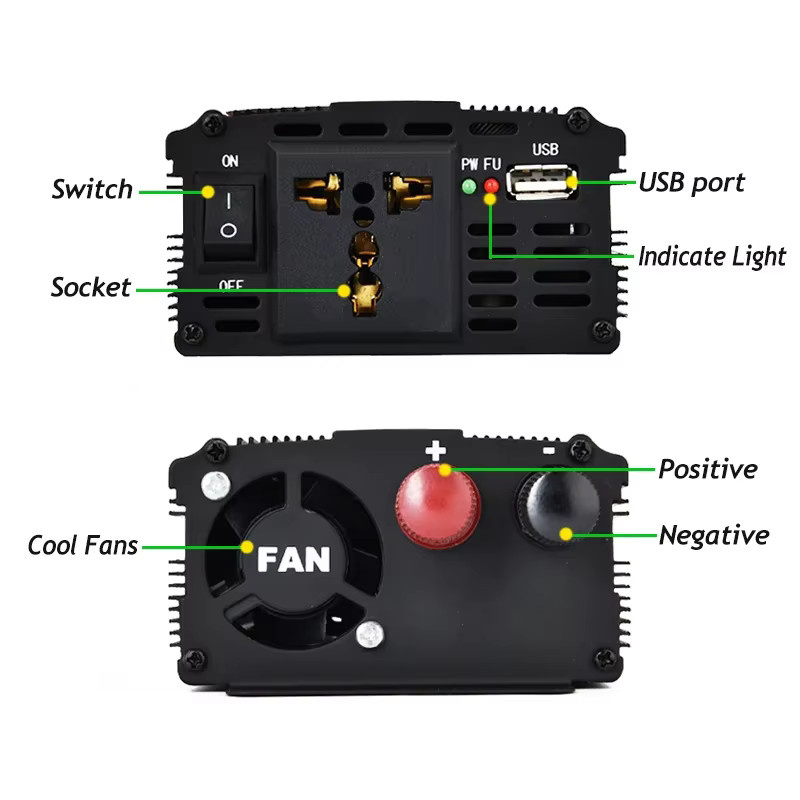 EAFC Auto-Wechselrichter DC zu AC 12–24 V auf 220 V mit 2000 W und USB-Ladegeräten für Telefon und Tablet - Bild 3