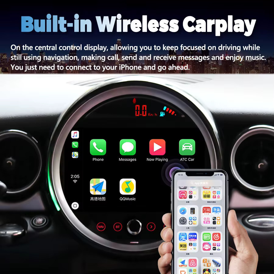 NAVIRIDER Android 13 Autoradio Multimedia Video Player mit Navigation und GPS sowie Carplay für BMW Mini One R56 R57 R58 R60 Cooper 2007-2017 in Schwarz - Bild 2