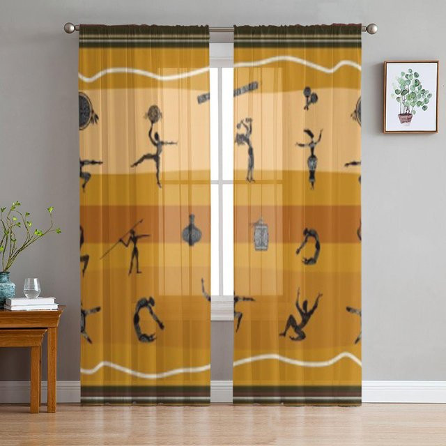 Luxuriöse Chiffon-Sichtvorhänge mit Naturvölkern-Motiv von Super Six, Farbe: beige, Breite: 135 cm, Höhe: 114 cm - Bild 1