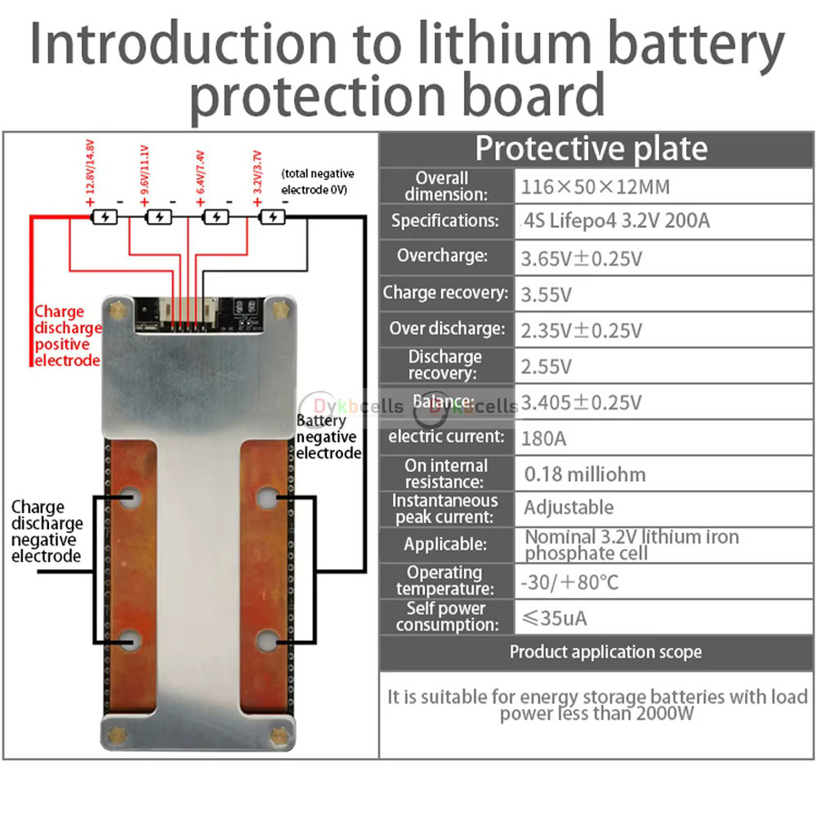 DYKBmetered Lithium Batterie Schutz BMS mit Balance für 3S 4S Li-Ion und LiFePO4 Batterien, 12,6V 16,8V, hohe Stromstärke bis 200A für 12V Inverter - Bild 3