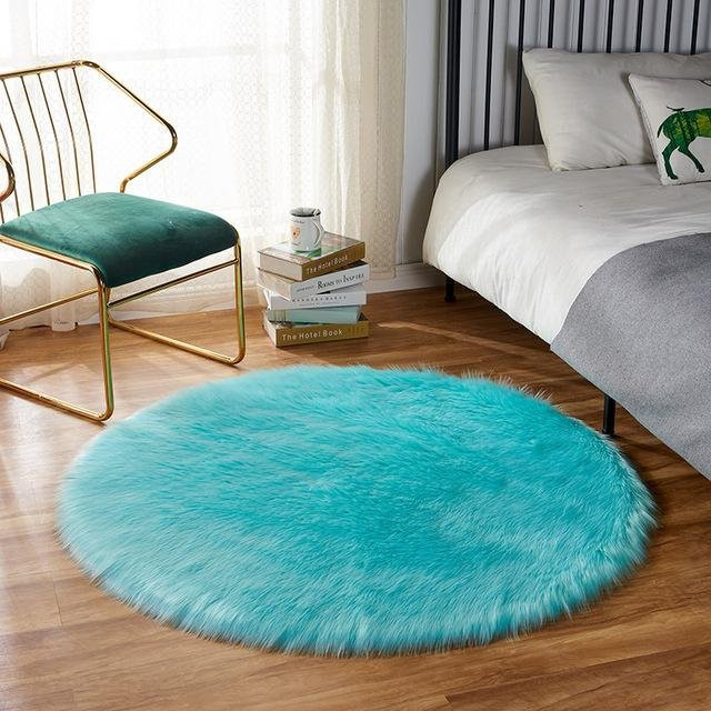 Runder Teppich aus künstlichem Fell in Reinweiß, flauschige Bodenmatte für Wohnzimmer und Schlafzimmer, Durchmesser: 120 cm - Bild 1