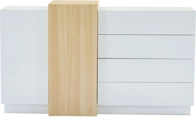 Merax Sideboard Stauraumschrank in Weiß mit Hochglanz-Optik und Holzdekor, B/T/H: 140 x 35 x 76,5 cm - Bild 1