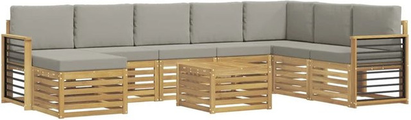 vidaXL Sofagarnitur aus Massivholz Akazie im modernen Latten-Design in Weiß-Hellgrau