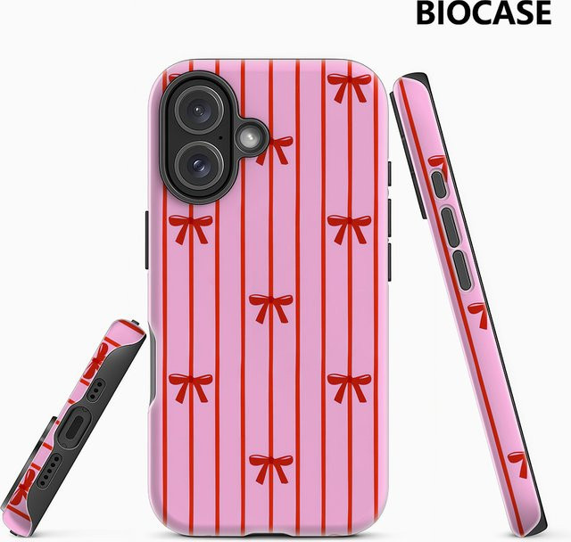 Handyhülle mit rosa und rotem Schleifenmuster für Apple iPhone 17 16 15 14 13 12 Pro Max Plus, doppelschichtige Rückabdeckung - Bild 1