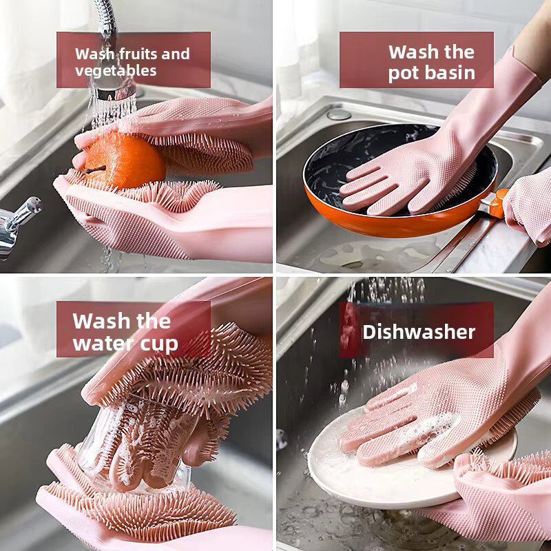 RBXC Silikon-Geschirrspülhandschuhe aus Gummi in Grün oder Pink - Bild 3