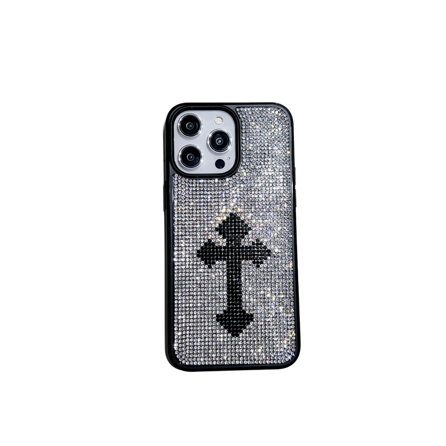 Luxuriöse iPhone Schutzhülle mit Gothic-Kreuz und Strass in Silber für Apple iPhone 16 15 14 13 12 11 Pro Max Plus - Bild 4