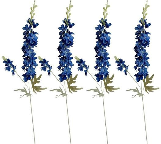 4er Set Künstliche Ritterspornblumen von Qara in Dunkelblau, Langer Stiel aus Textil für die Vasenfüllung und Hochzeitsdekoration - Bild 1