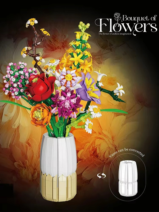 AMAZINGBLOKS Bouquet Rose Daisy Lily Blume Vase, Bausteine, 1458 Teile, ab 14 Jahren - Bild 6