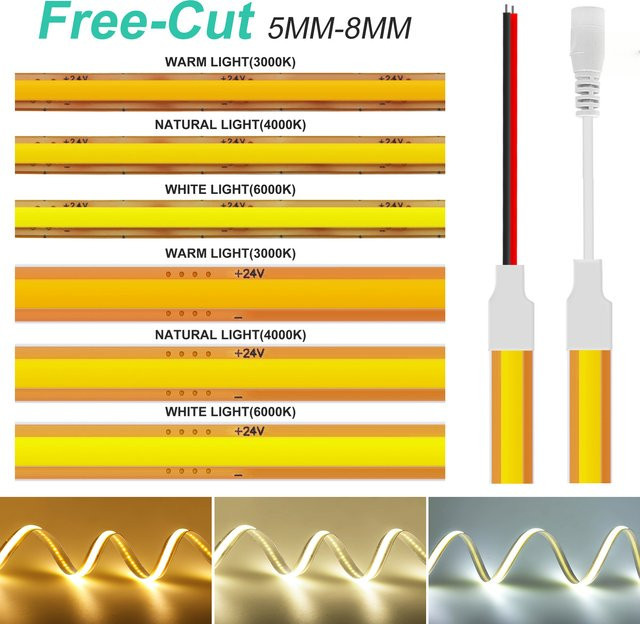 HAGAHA COB LED-Lichtstreifen flexibel mit 400 LEDs/m, weiß, frei zuschneidbar - Bild 1