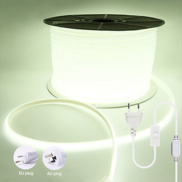 VBS COB LED Strip Wasserfest 220V mit EU-Stecker und Schalter, Weiß, 288 LEDs/m, Silikon Neon Strip für Zuhause - Bild 1