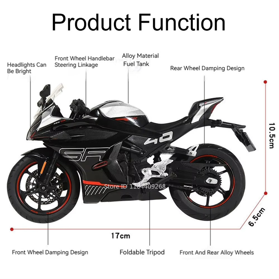 MAKEDA CFMOTO Spring Breeze 450SR 250SR Modellmotorrad 1:12 Diecast Legierung in Schwarz mit Sound und Licht - Bild 2