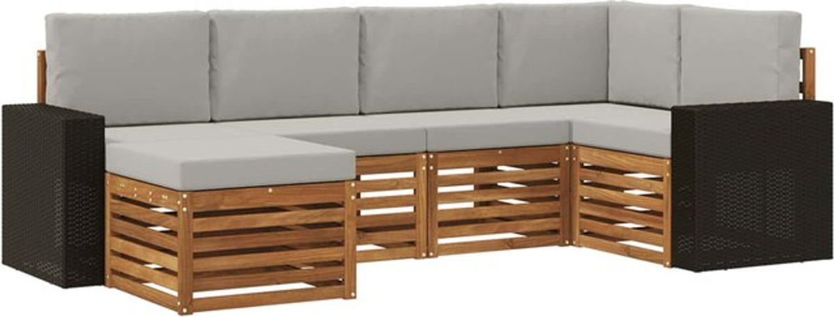 Modernes Ecksofa Set von vidaXL aus Akazien-Massivholz mit 6 Kissen in Natur und Grau, wendbar - Bild 1