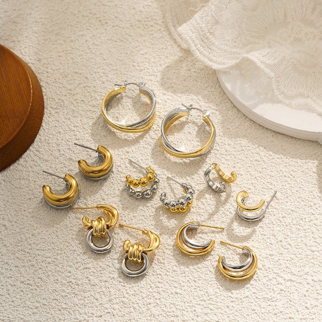 Erpels Ohrringe, Edelstahl, Gold, Silber, Damen - Bild 1