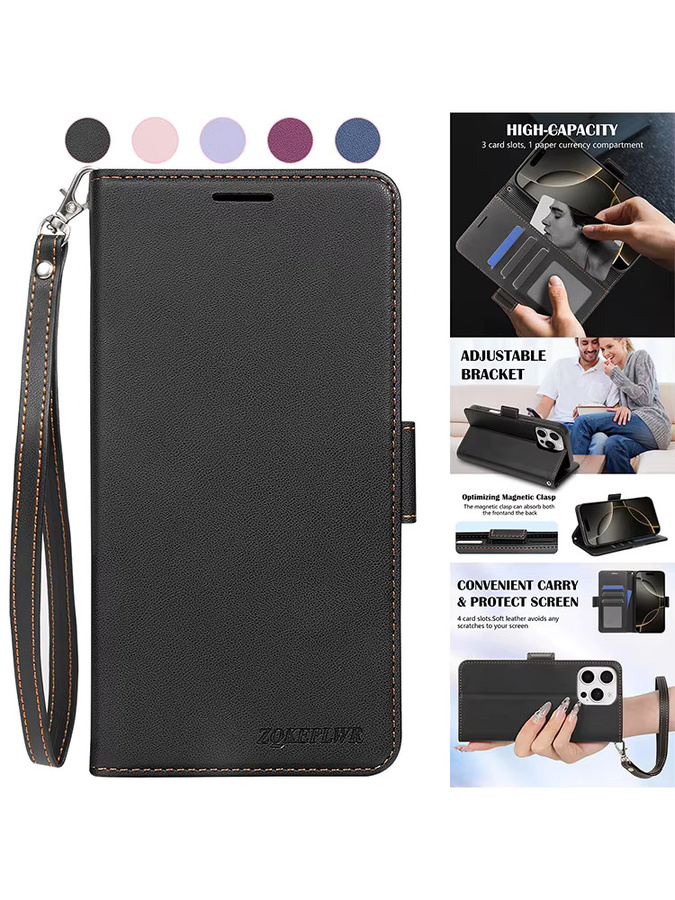 Lederne Brieftaschenhülle für Xiaomi Poco X8 Pro X7 X6 mit Kartenfach, Ständer und Magnetverschluss in Schwarz - Bild 7
