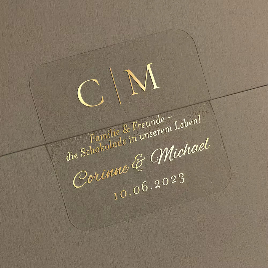 50 personalisierte Hochzeitsaufkleber in Transparent, quadratische individuelle Textaufkleber für Umschläge und Geschenke - Bild 2