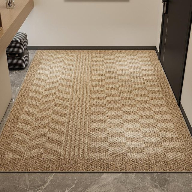 Schmutzabweisende und rutschfeste Haushalts-Bodenmatte in Beige mit belgischem Ring-Design, Breite: 60 cm, Tiefe: 90 cm - Bild 1