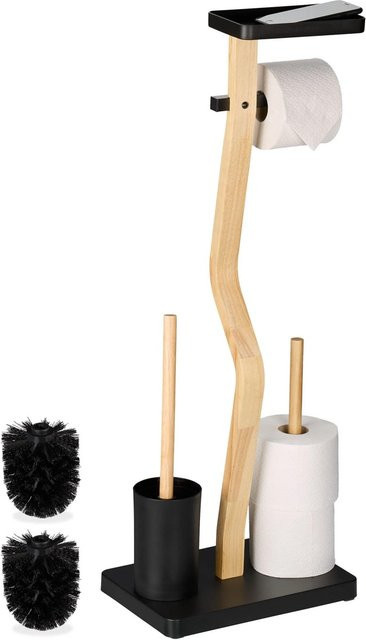 Relaxdays WC Garnitur aus Bambus und Eisen in Schwarz, freistehend mit Ablage, B/T/H: 80 x 30 x 20 cm - Bild 1
