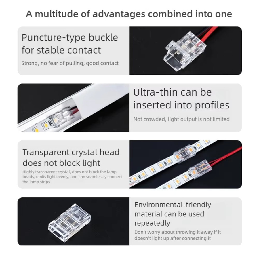 YJCAL 2-poliger LED-Streifen-Schnellklemmenblock für SMD 5mm 8mm 10mm, transparenter Drahtverbinder aus Kunststoff - Bild 2