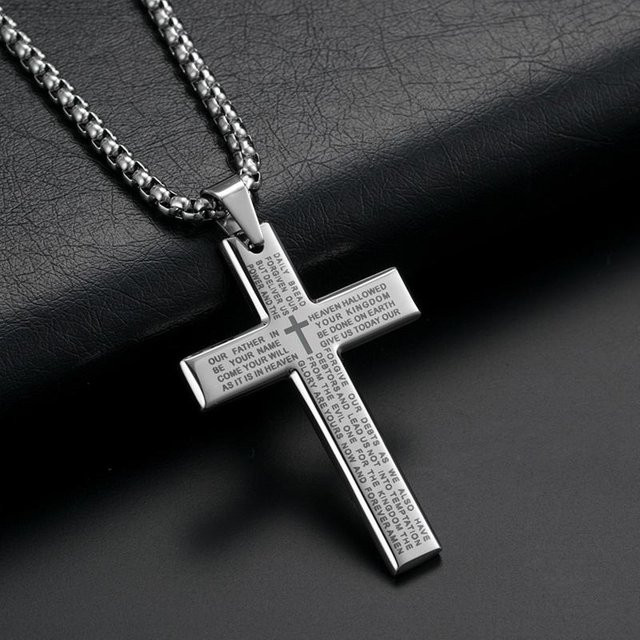 Halskette mit Kreuz Anhänger, Metall, Schwarz, Unisex, Vintage - Bild 1