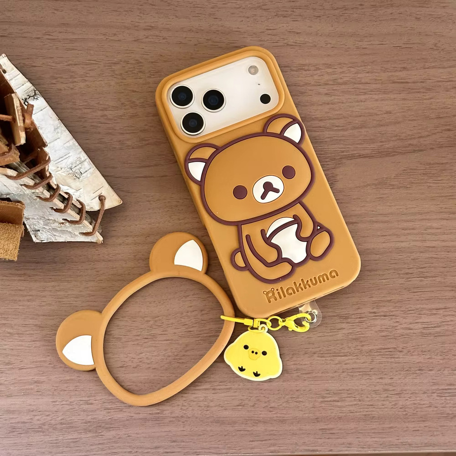 Rilakkuma Bär Handyhülle für Apple iPhone 17 16 15 14 13 Pro Max, 3D Stereoskopisches Design, Stoßfeste Weiche Silikonhülle, Braun - Bild 4