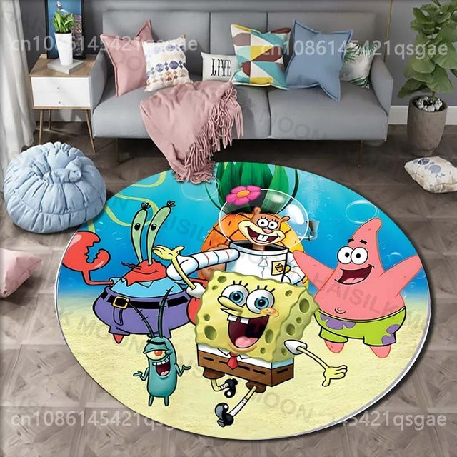 Runder Teppich von Potdemiel mit SpongeBob-Motiv in Multicolour für Wohnzimmer und Schlafzimmer, Durchmesser: 60 cm - Bild 1
