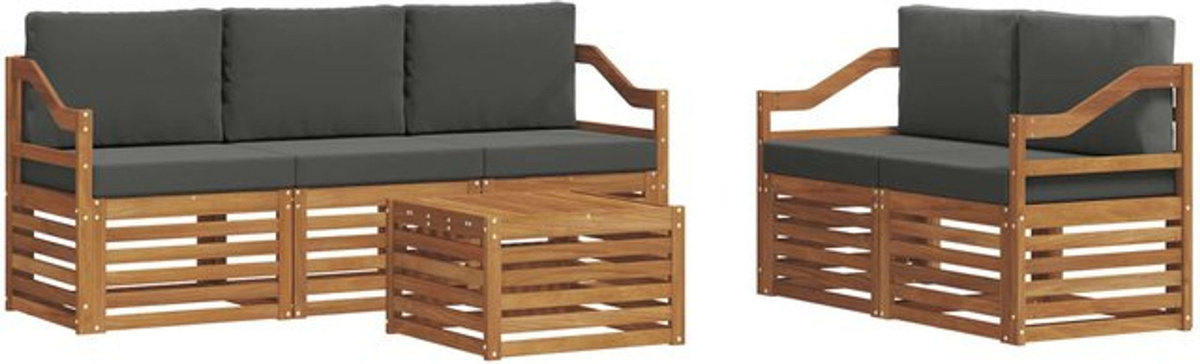 vidaXL Sofagarnitur 6-teilig aus Akazienmassivholz in Natur und Anthrazit im modernen minimalistischen Design - Bild 1
