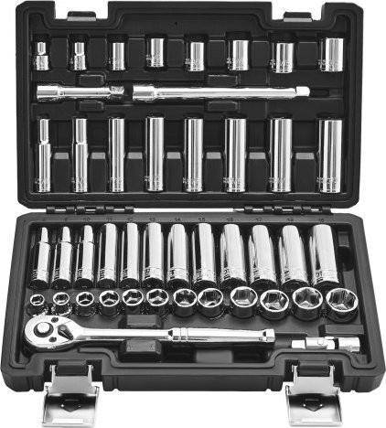 VEVOR Steckschlüsselsatz 44-tlg. mit 3/8 Zoll Antrieb, SAE und metrisch, tief und flach, aus Chrom-Vanadium-Stahl in Silber mit Aufbewahrungskoffer - Bild 1