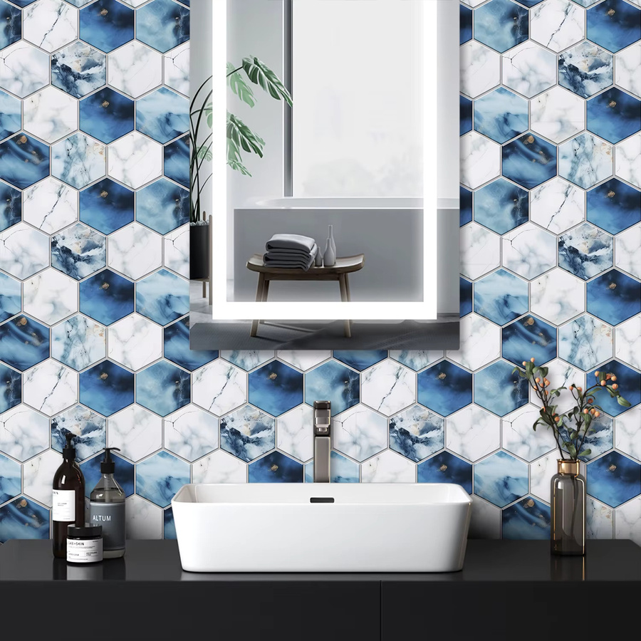 YanTin Sechseckige Marmor Wandaufkleber mit Prägeoptik und glänzender Oberfläche für Küche und Badezimmer - Bild 3