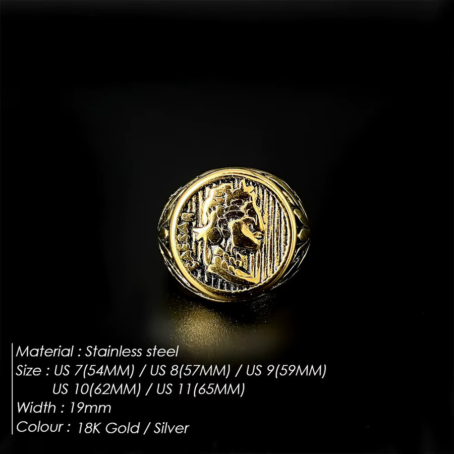 EMANCO Siegelring Edelstahl, Gold, Caesar-Porträt, Vintage, Unisex - Bild 1