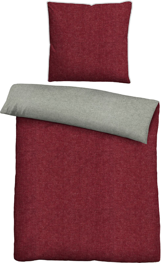 Biberna Bettwäsche Uni-Melange Flanell aus Baumwolle, Rot/Grau, B/H: 200 x 200 cm und 80 x 80 cm - Bild 2