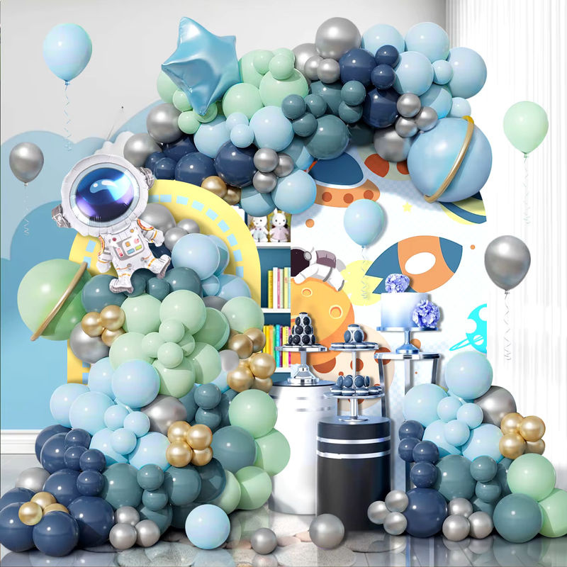 120-teiliges Weltraum-Luftballonbogen-Set mit Astronauten und Sternen in Blau, Grün und Silber für Kindergeburtstage - Bild 4