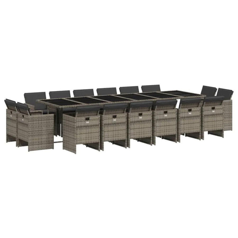 vidaXL 17-teilige Garten-Essgruppe aus Poly-Rattan in Grau mit Kissen und Hartglas-Tischplatte - Bild 2