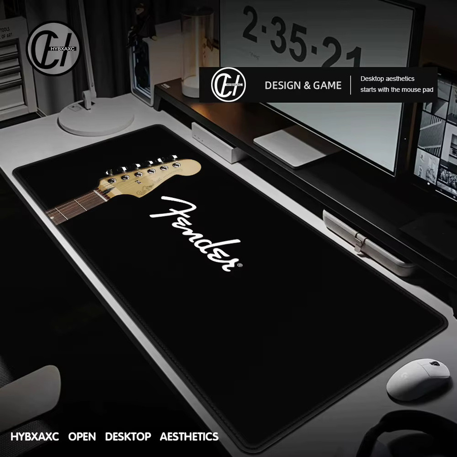 HYBXAXC XXL Mousepad mit Fender Gitarren-Design für Gamer und Büro, Schwarz oder Weiß - Bild 2