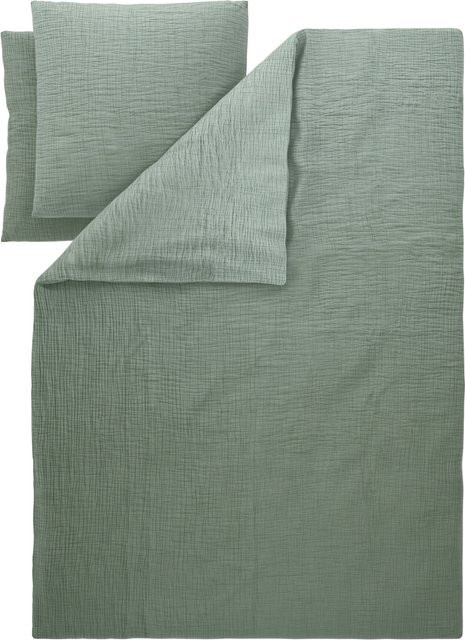 LIVARNO Musselin-Bettwäsche aus Baumwolle mit Bettbezug und Kissenbezug, Grün, B/H: 200 x 220 cm, Kissenbezug: 80 x 80 cm - Bild 1