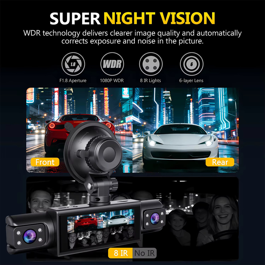 OMGO 4-Kanal 360-Grad Dashcam in Schwarz mit FHD 1080P, WiFi und App-Steuerung inklusive Rückfahrkamera - Bild 4