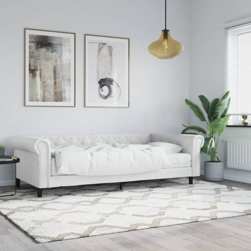 vidaxl Polsterbett Tagesbett mit Matratze aus Kunstleder und Metall in Weiß B/T/H: 90 x 200 cm - Bild 1