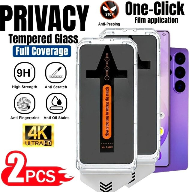 2 Stück Blickschutz-Vollbildschirmschutz Glas für Samsung Galaxy S25 mit Ein-Klick-Installation, transparent - Bild 1