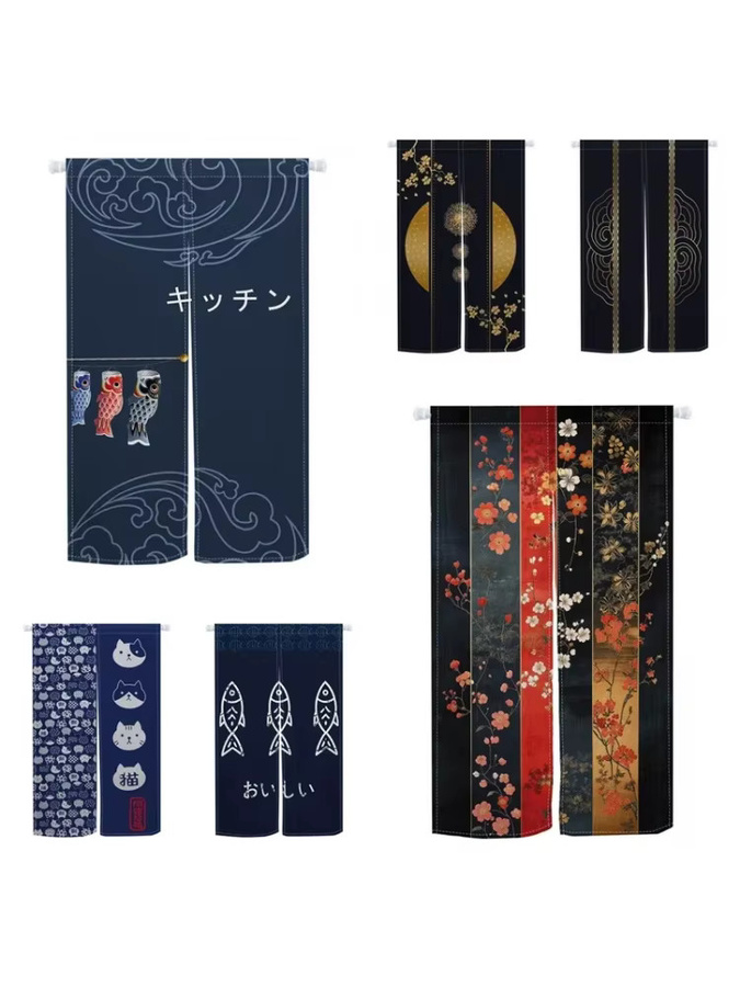 VIKAMA Japanischer Noren-Türvorhang mit Glückskatzen-Motiv in Blau-Weiß als Raumteiler für Eingangsbereich, Küche oder Esszimmer, B/H: 90 x 65 cm - Bild 3