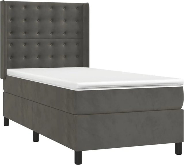 vidaXL Boxspringbett mit Matratze in Dunkelgrau, Hybridbett mit LED-Unterbettbeleuchtung und USB-Ladeport, Samt, B/T/H: 80 x 200 x 128 cm - Bild 1